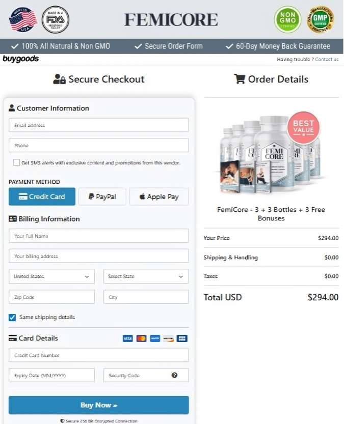 FemiCore order page